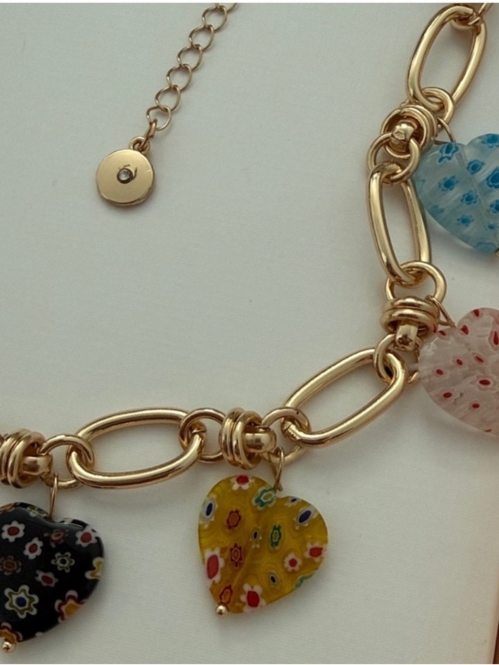 Camila Coelho Gold-Tone Chain Necklace 17”+3” extender & Multicolor Heart Charms - Picture 5 of 7